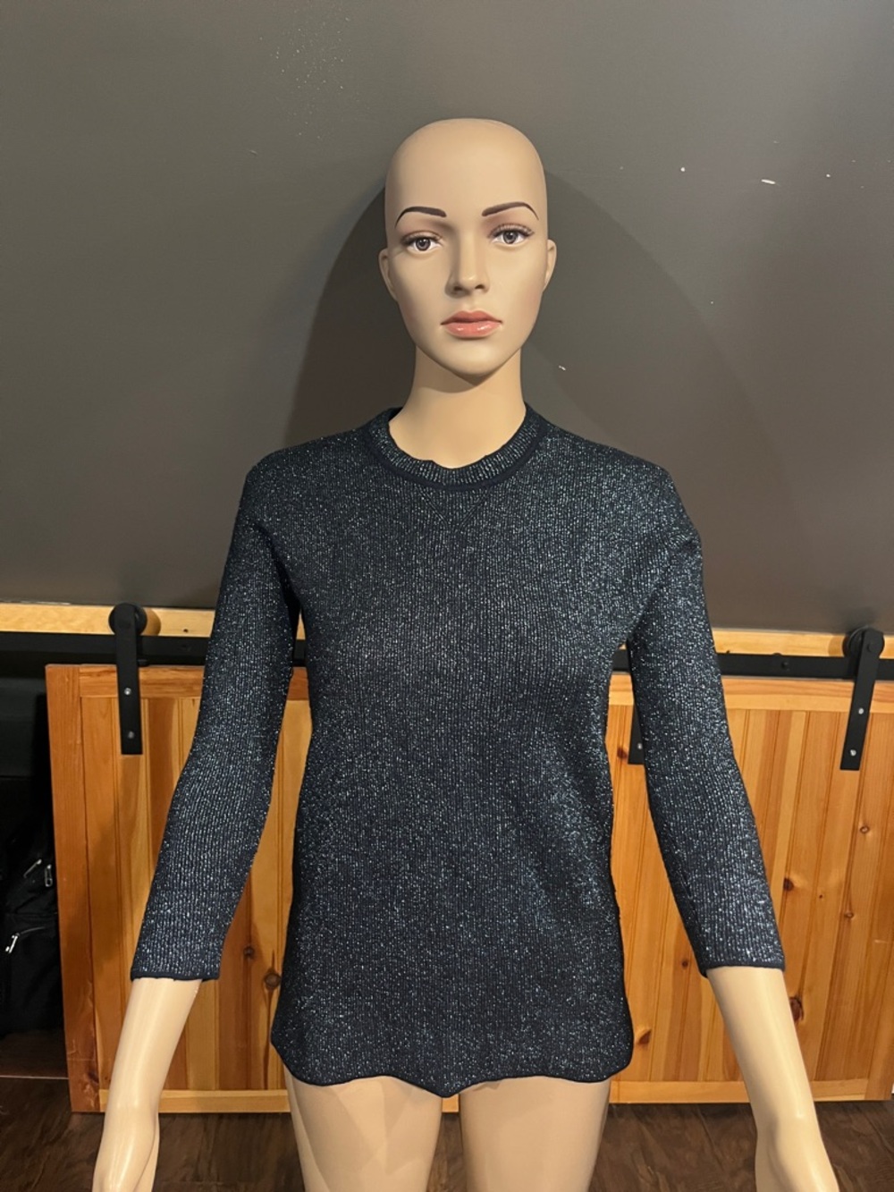 rag & bone Metallic Charcoal Knit Sweater Merino Wool